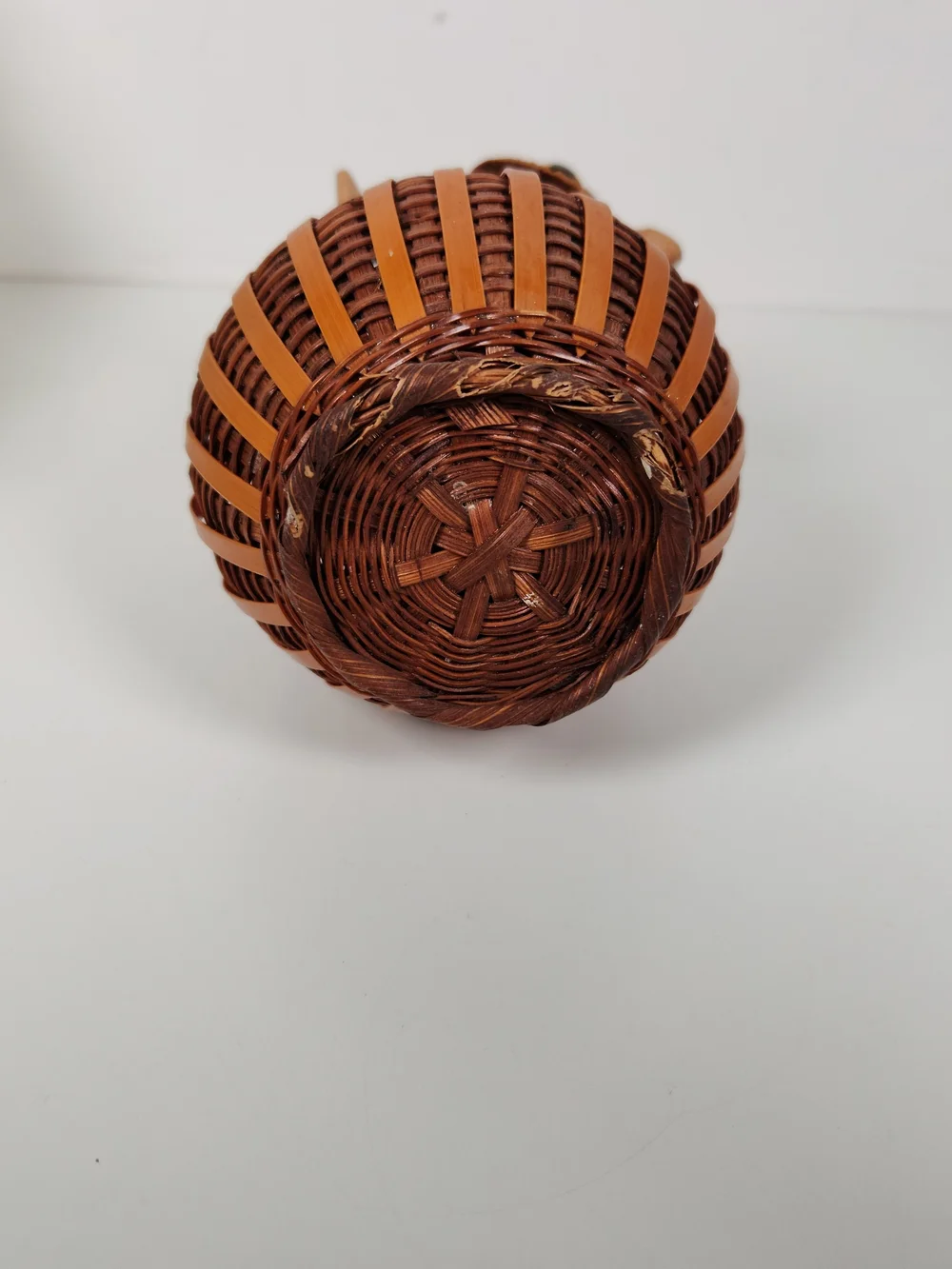 Vintage Wicker Owl Lidded Basket | Mid Century Owl Trinket Box